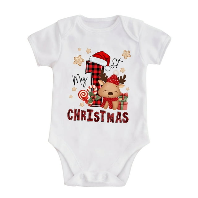 aDJFDGT Garçons Filles Manches Courtes Imprimé Lettre de Noël Combinaison Automne Vêtements