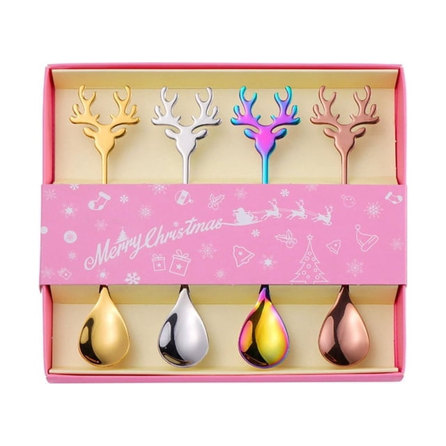 Kitchen Tableware Christmas 304 Stainless Steel Coffee Spoon Gift Box Cake Dessert And Fork Creative Christmas Spoon Coffee Spoon Gift Box Cake Dessert Spoon Animal Spoon, Kitchen Tableware
