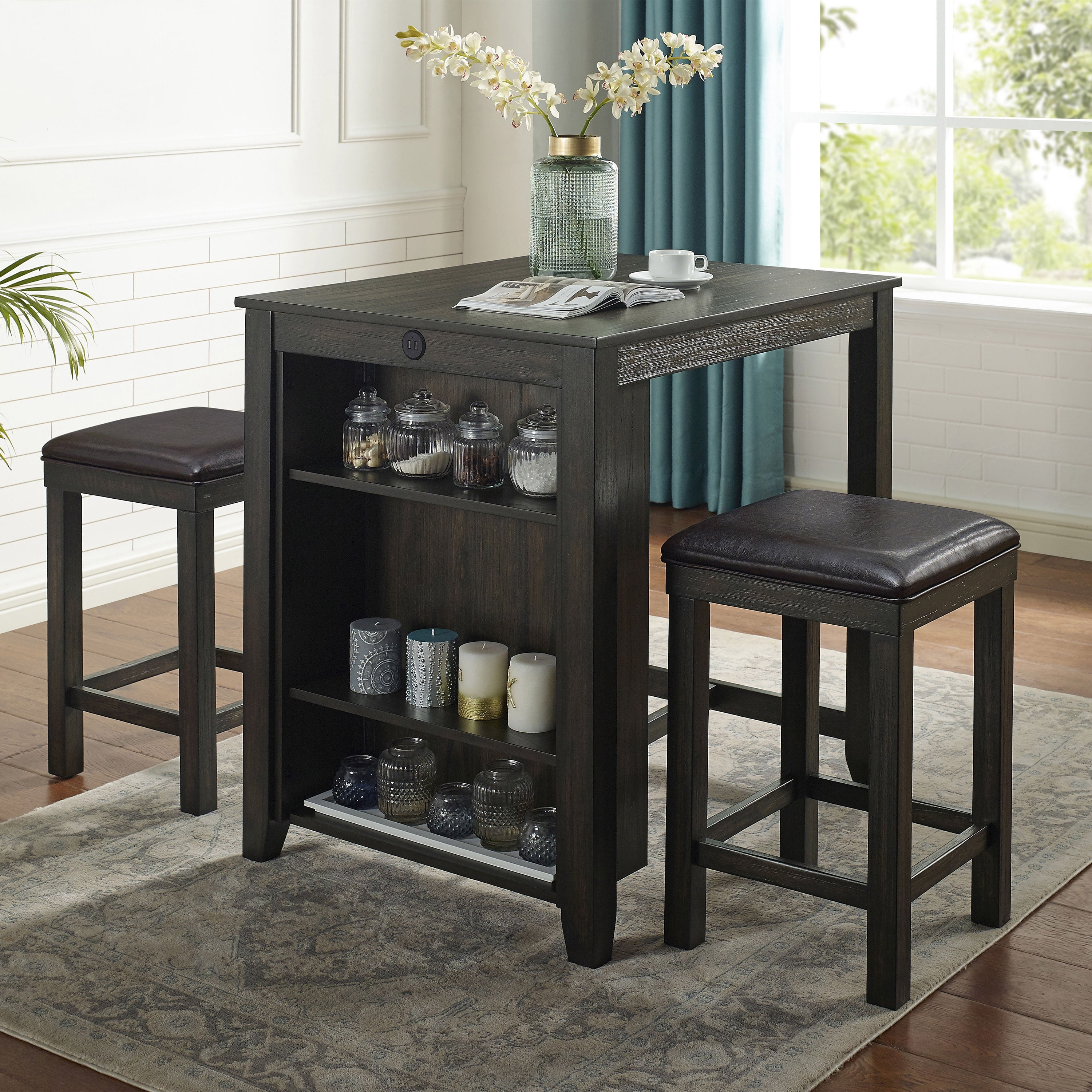 Furniture of America Maran 3-Piece Counter Height Dining Set, Walnut