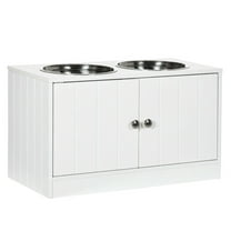 Elevated Dog Bowls with Storage, Large 44L Capacity, Raised Feeder Stand, White - Pet Food Station for Large Dogs, Stainless Steel Bowls