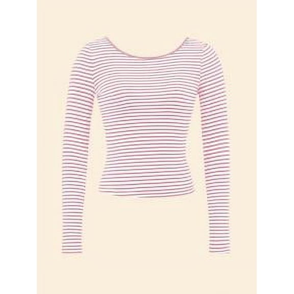 Striped backless slim long-sleeved top bodysuits