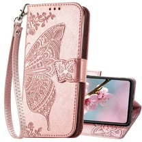 Designed for Samsung Galaxy S20 FE Case Wallet,Women Flip Cover with Butterfly Embossed PU Leather Kickstand Credit Card Holder Slots Magnetic Wrist Strap Phone Case for Samsung S20 FE 5G (Rose Gold)
