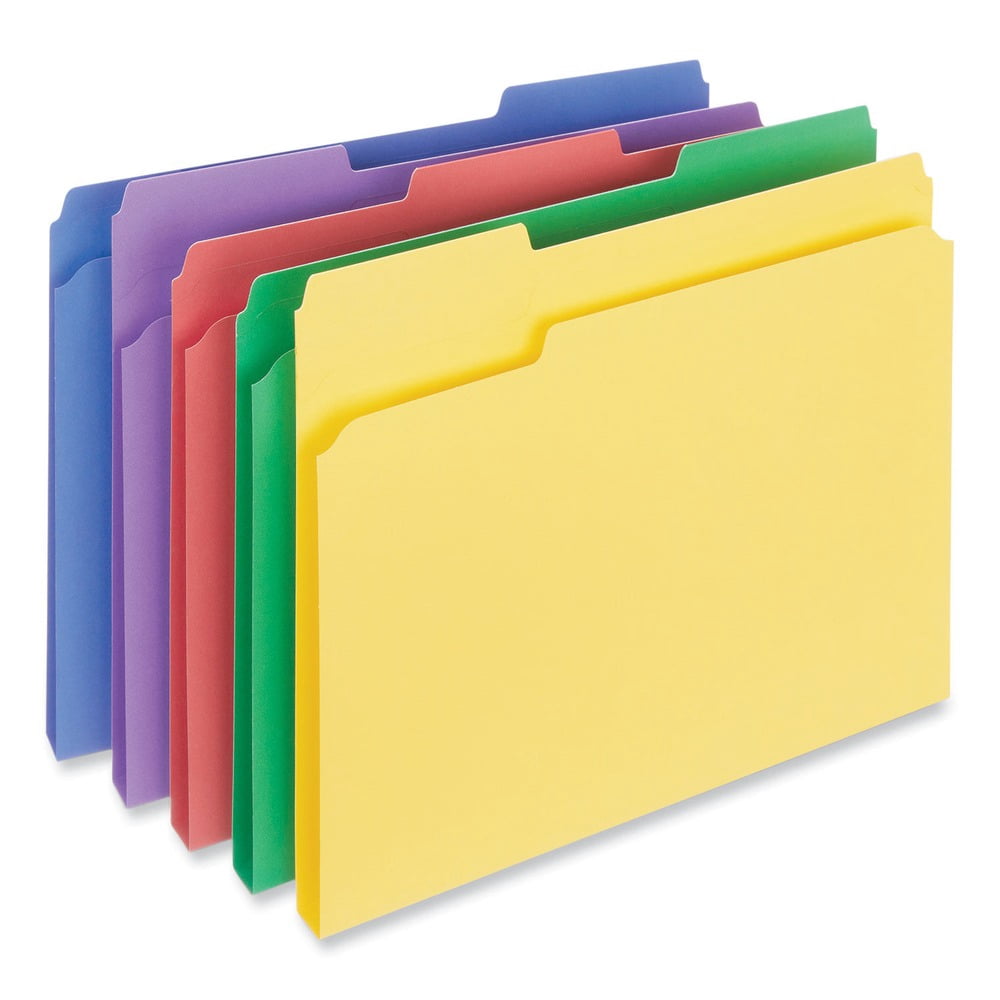 Universal UNV16166 Reinforced 1/3-Cut Assorted Top-Tab File Folders - Letter Size, Assorted Colors (100/Box)