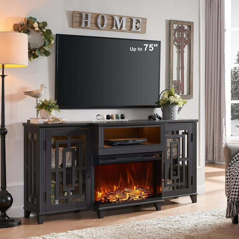 テレビ台 tpgmw' T4TREAM Fireplace TV Stand for 75 Inch TV, 3-Sided Glass