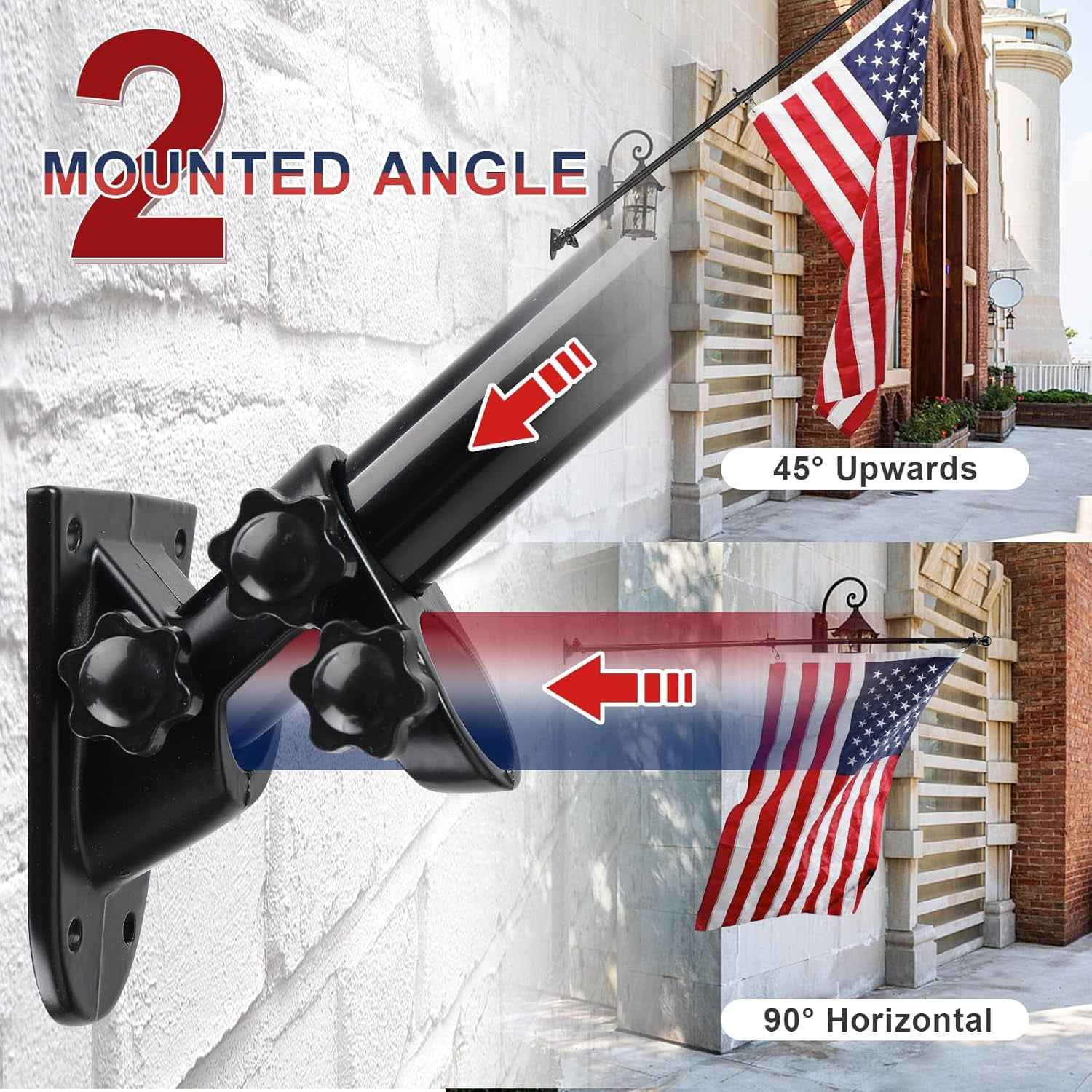 LCOKEIY Flag Pole with Bright 3x5 Embroidered US Flag with Brakets, Tangle Free Rustproof Flagpole Kit for House Yard, 5ft, Black