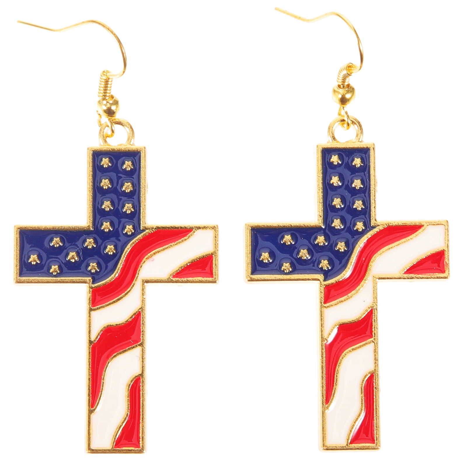 American Flag Cross Earrings For Women - Silver Dangle Patriotic Jewelry, 4th Of July & Independence Day Gift