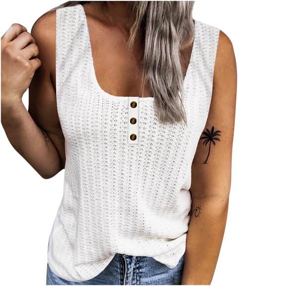 Babysbule Womens Tank Tops Women's O-Neck Loose Vest Casual Solid Color T-Shirts Sleeveless Garment