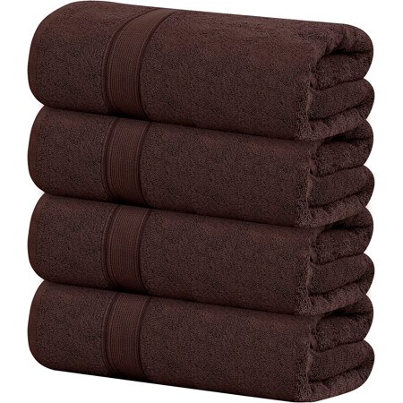 Tens Towels Brown 4 Piece XL Extra Large Bath Towels Set 30 x 60 inches Premium Cotton Bathroom Towels Plush Quality