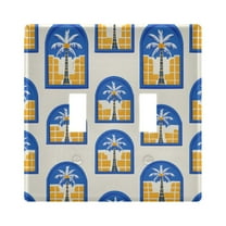 Yayeee Toggle Light Switch Wall Plate 2-Gang 4.56"x4.48" Decorative Outlet Cover, Blue Palm Tree Pattern