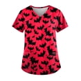thumbnail image 1 of LINMOUA Plus Size Halloween Printed Working Uniform Tops For Women V-Neck Short Sleeve T-Shirts Workwear Tee With Pockets, 1 of 4