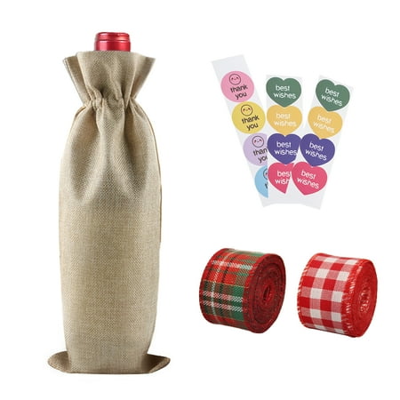 

12Pcs Burlap Wine Bags with GiftSticker Reusable Wine Gift Bags with Drawstrings Wine Bottle Bags for Wedding Birthday Blind Tastings Christmas Travel Party