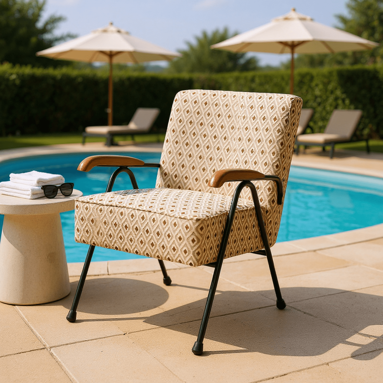Homy Casa Accent Chair with Metal Legs and Upholstery, Living Room Reading Armchair,Beige Geometric