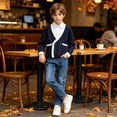 thumbnail image 6 of Boys‘ Cotton Cardigan Sweater Button-Up V-Neck Knit Basic Casual Outerwear School Uniform Sweater Striped Rib Trim Pullover, 6 of 6