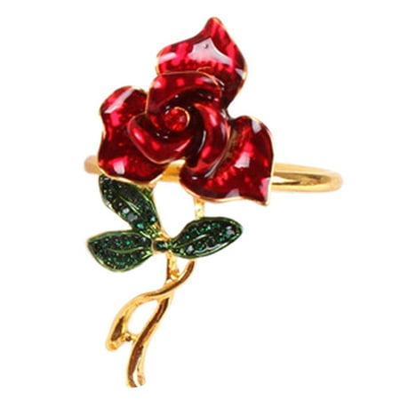 

Hadanceo Napkin Holder Floral Design Romantic Alloy Happy Valentine s Day Rose Flower Serviette Ring Decor