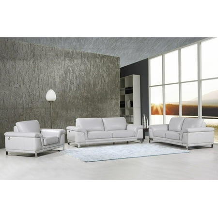 Global Furniture 411 Modern Light Gray Genuine Italian Leather Sofa Set 3 Pcs Global Furniture 411 Modern Light Gray Genuine Italian Leather Sofa Set 3 Pcs