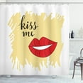 thumbnail image 1 of Kiss Me Shower Curtain, Hand Drawn Sexy Woman Lips Illustration Feminine Romantic Quote, Fabric Bathroom Set with Hooks, 69W X 84L Inches Extra Long, Beige Vermilion and White, by Ambesonne, 1 of 3