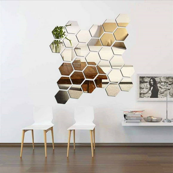 12 Pièces Hexagonale Miroir Sticker Autocollant Décoration de la Maison