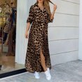 thumbnail image 2 of Womens Button Down Leopard Print Shirt Dress Rolled Long Sleeve Maxi Dresses Plus Size Split Fall Casual Dress (M, Coffee), 2 of 6
