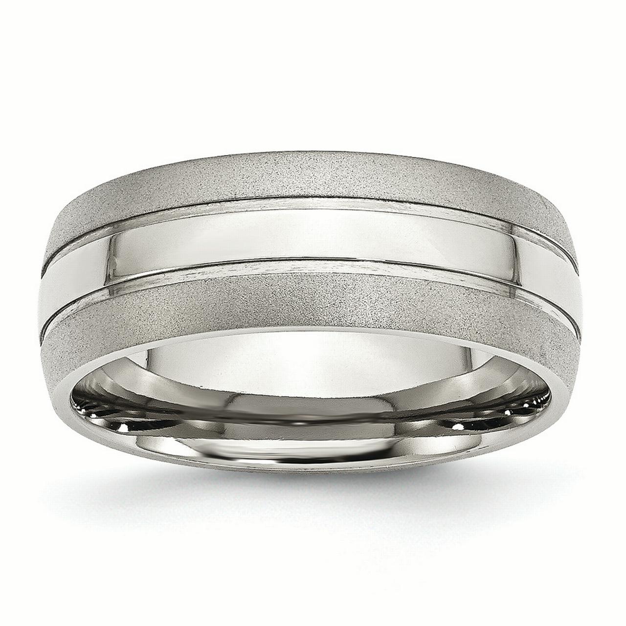 Chisel Chisel Stainless Steel Grooved 8 MM Brushed and Polished Wedding Band, Size 9.5