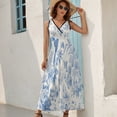 thumbnail image 5 of Chinoiserie Toile Blue Flowers And Birds Dress Summer Street Style Bohemia Long Dresses Female Sleeveless Printed Maxi Dress, 5 of 9