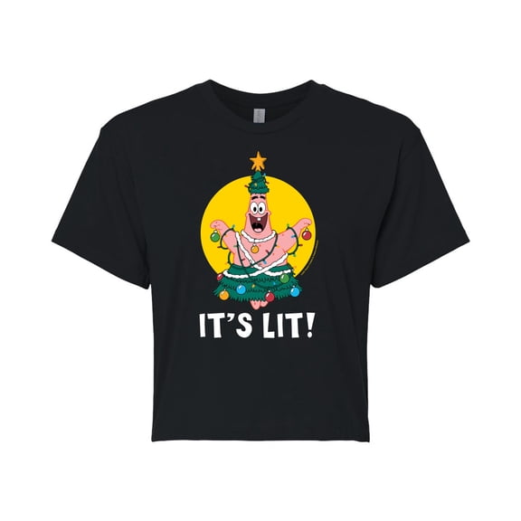SpongeBob SquarePants - Patrick It's Lit - Juniors Cropped Cotton Blend T-Shirt