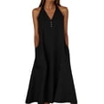 thumbnail image 2 of Gamivast Dresses for Women Linen Halter V-Neck Sleeveless Maxi Dress with Pockets Casual Loose Fit Button Front Summer Beach Vacation Dress Black S, 2 of 7