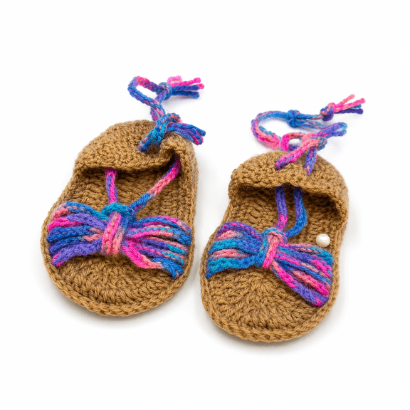 Crochella Handmade Crochet Bow Sandals, Knitted Open Toe Slip-On Footwear with Decorative Multitone Bow, Lightweight Handmade Indoor House Slippers for Everyday Comfort