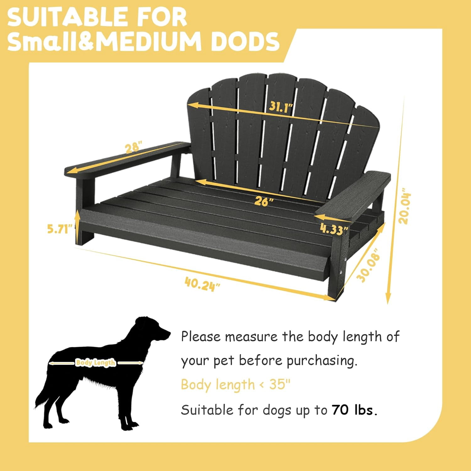 Dog Bed for Medium Size Dog, Chew Proof Dog Bed with Off-The-Ground & Waterproof & Indestructible Dog Couch for Small & Medium Dogs, Easy to Clean and Assemble Outdoor Dog Bed Sofa (Black)