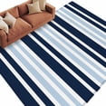 thumbnail image 2 of Blue Dark Washable Living Room Rugs 5'x7', Blue Striped Minimalist Contrast Vertical Stripes Low Pile Throw Large Area Rugs Non-Slip Sturdy Edge Binding Carpet for Dining Room Bedside Kitchen, 2 of 9