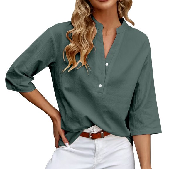 Short Sleeve Shirts for Women Tie Front V Neck Blouse with Button Detail and Relaxed Fit Womens Summer Tops