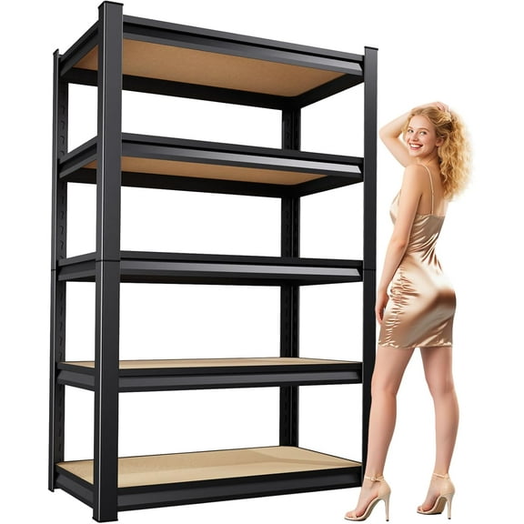 36"W Wood Garage Shelving Heavy Duty Garage Storage Shelves,2500LBs Metal Shelving Unit 5T Adjustable Industrial Utility Shelf Black Organization Rack for Warehouse Storage,72"Hx 35.4"Wx 15.8"D