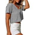 thumbnail image 4 of GigrtiJin Short Sleeve T Shirts for Womens Summer Trendy Crop V Neck Tees Womens Loose Casual Solid Color Outdoor T Shirts, 4 of 5