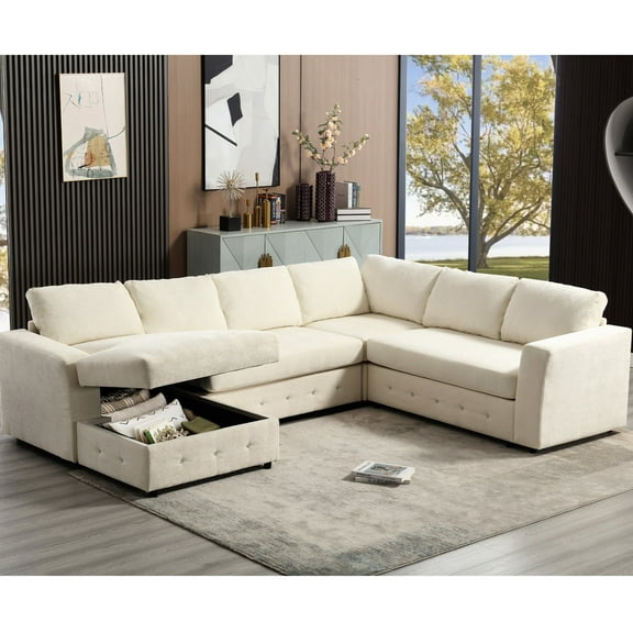 Modern 6-seat Sectional Sofa with Crystal Buttons / Add Elegance to Your Living Space