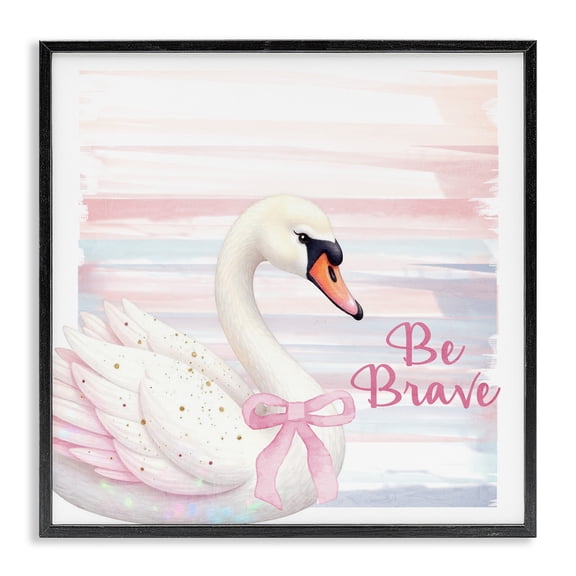 Be Brave Pastel Swan Black Framed Giclee Art, design by Kim Allen