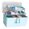 thumbnail image 4 of Caja de almacenamiento de píldoras Estuche de cosméticos para el hogar de gran capacidad de 3 capas Organizador de artículos diversos de plástico, estilo realzado, azul claro Methold HA004344-08B, 4 of 7