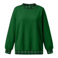 thumbnail image 6 of Women's Oversized Colorblock Crew Neck Sweatshirt Plaid Trim Patchwork Long Sleeve Loose Fit Pullover Top Cozy Featuring Playful Gingham Contrast Cuffs and Collar,Soft Casual Tunic Style. Green, 6 of 6