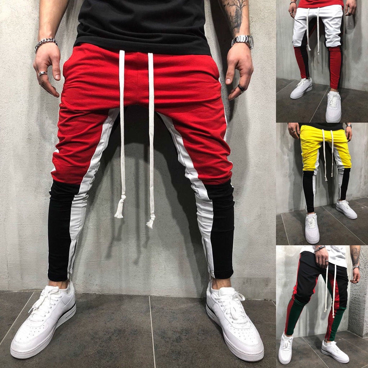 FOCUSNORM - Men Gym Slim Fit Trousers Dance Tracksuit Bottoms Skinny ...