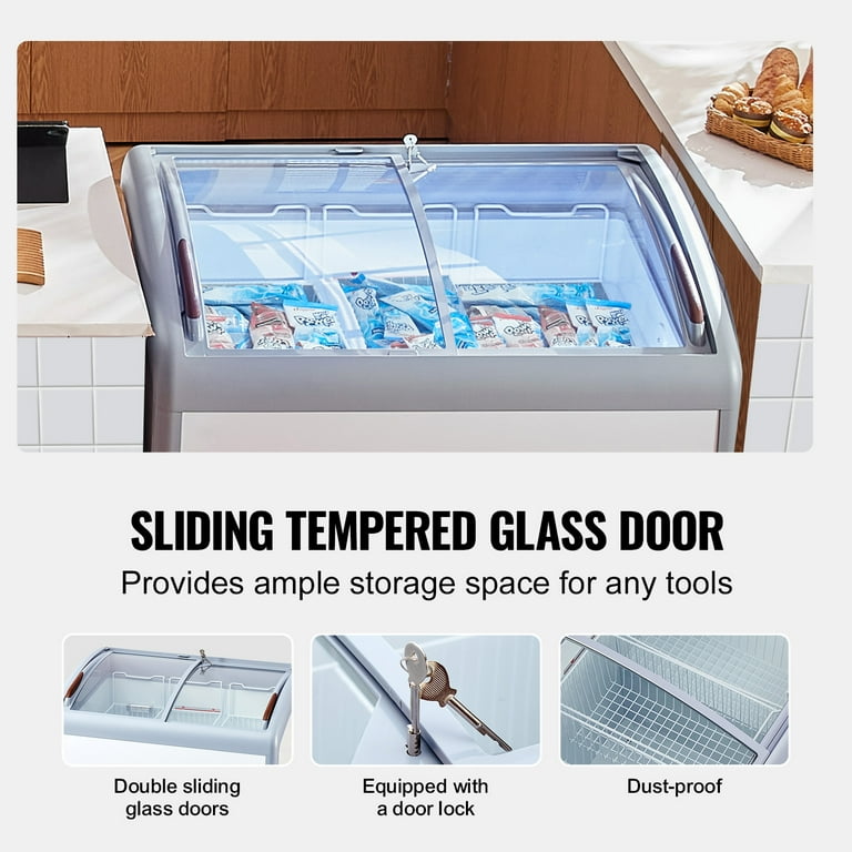 KFFKFF Ice Cream Showcase, 9.3 Cu.ft Freezer with Glass
