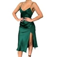 thumbnail image 1 of B91xZ Robes de Bal pour Femmes Formelles Col en V à Volants Fendue Soirée Longue Robe, Vert TG, 1 of 5