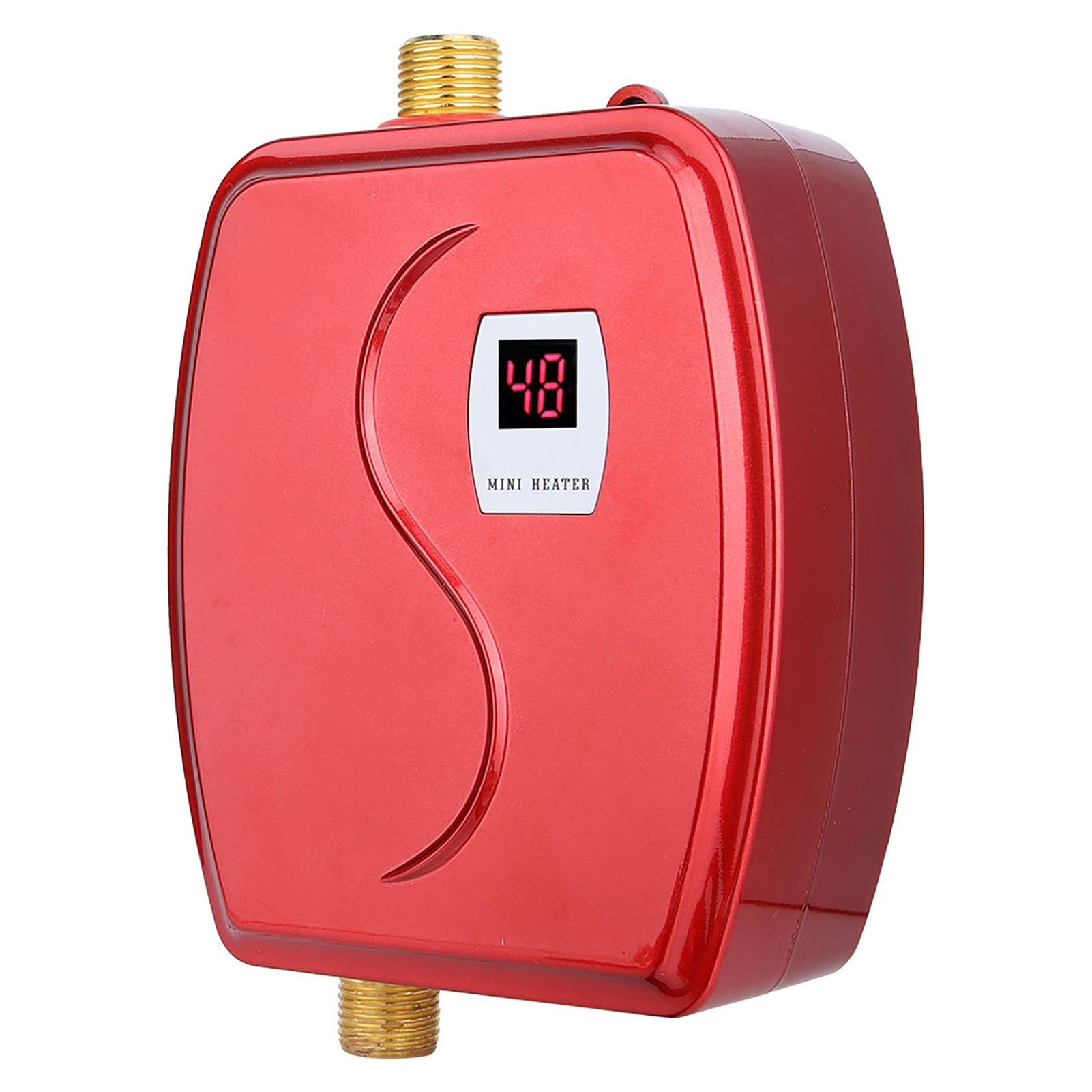3000W Mini Electric Tankless Water Heater for Instant Hot Water in Bathroom and Kitchen, 220V - 240V, Red