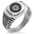thumbnail image 1 of Stainless Steel Sakakibara Samurai Crest CZ Ribbed Needle Stripe Pattern Biker Style Polished Ring, 1 of 1