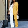 thumbnail image 3 of Scyoekwg Blazer Sets Women 2 Piece Outfits Business Office Work Two Piece Sets Long Sleeve Coat Wide Leg Pants 2 Two Piece Set Fashion Matching Outfits Sets (Yellow,XL), 3 of 6