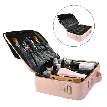 Professional Makeup Train Case Cosmetic Organizer Make Up Artist Box 3 layer Large Size with Adjustable Shoulder for Makeup Brush set Hair style nail beauty tool