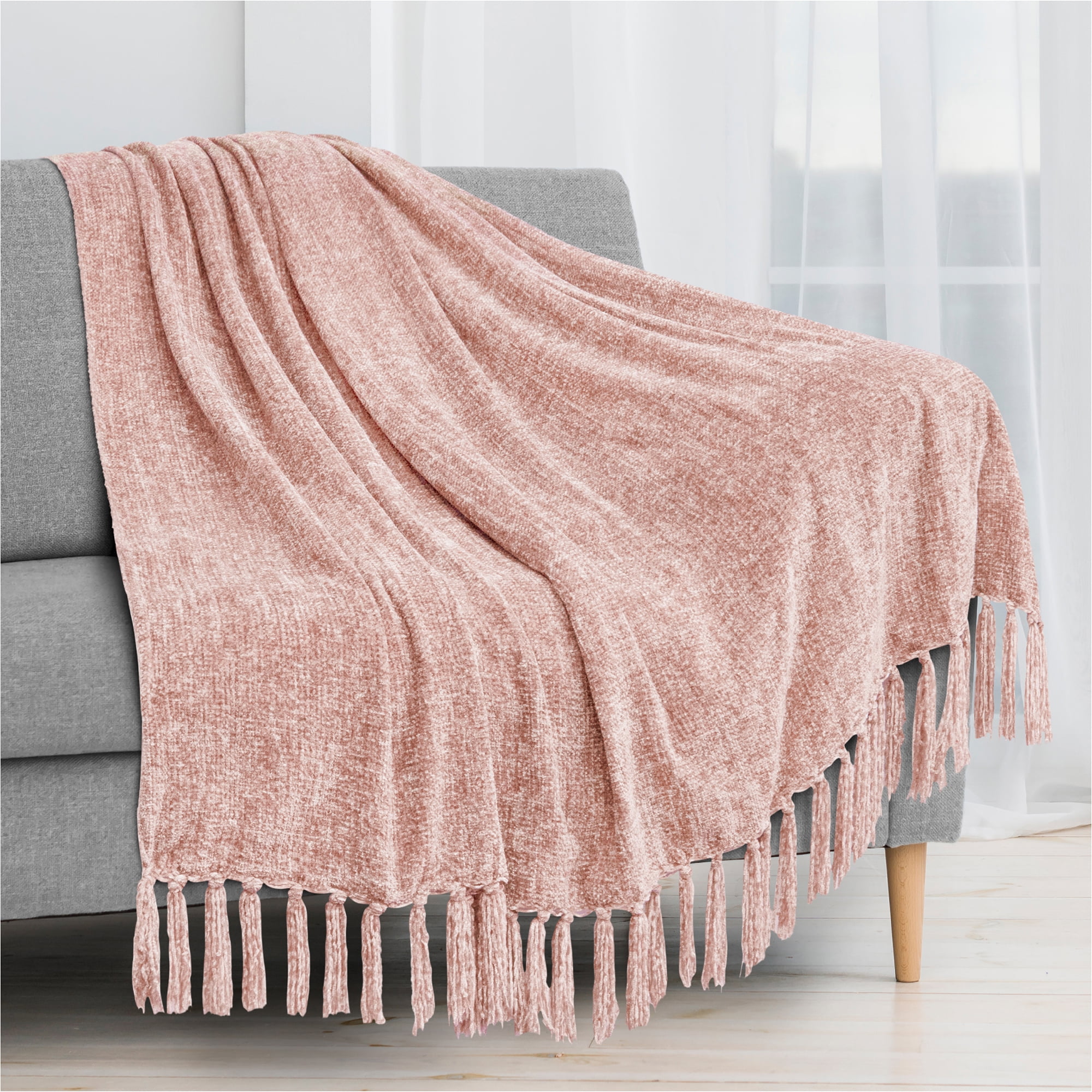 Red/Green color Woven Popcorn Texture Knit Throw Blanket With Ball Fringe