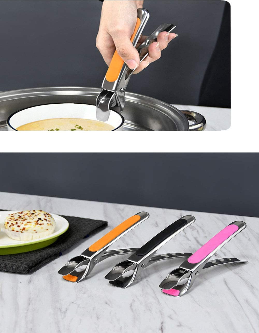 Surlong Anti-scalding Clip Multifunctional Kitchen Food Tongs（Pink)