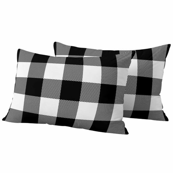 Black White Plaid Outdoor Waterproof Pillow Covers, Farmhouse Modern Abstract Art Buffalo Decorative Rectangle Throw Pillowcase Sofa Cushion Sham for Patio/Couch/Chair, 20"x12" 2 Pack