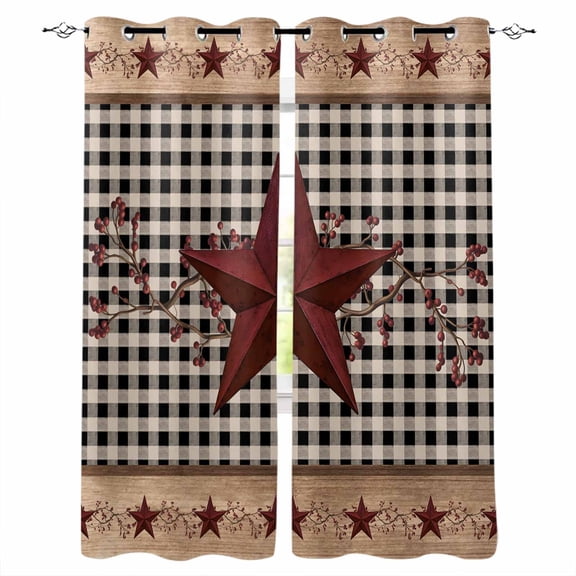 Red Texas Star Farmhouse Black Out Curtains 54 Inch Long, Short Curtains for Small Window, Black Plaid Berry Country Room Darkening Farmhouse Window Curtains for Kitchen Bedroom 42"x54" 2 Panels