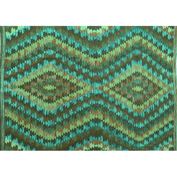 Ahgly Company Machine Washable Indoor Rectangle Southwestern Turquoise Blue Country Area Rugs, 3' x 5'
