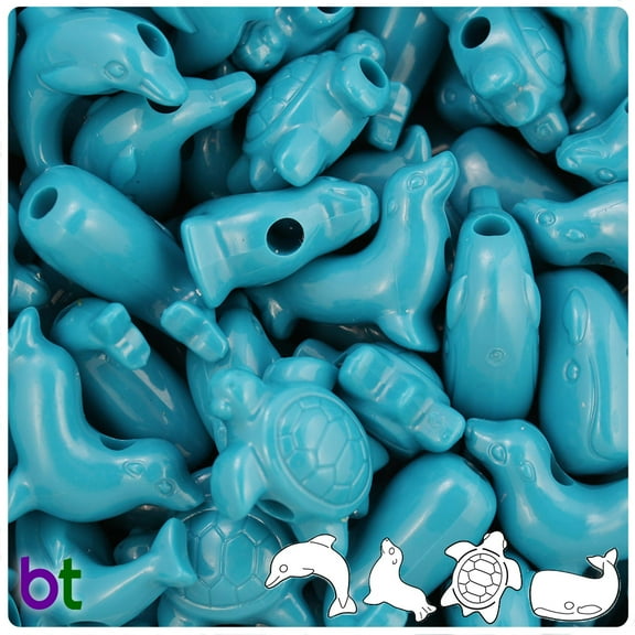 BeadTin Dark Turquoise Opaque Marine Life Pony Beads (2oz)