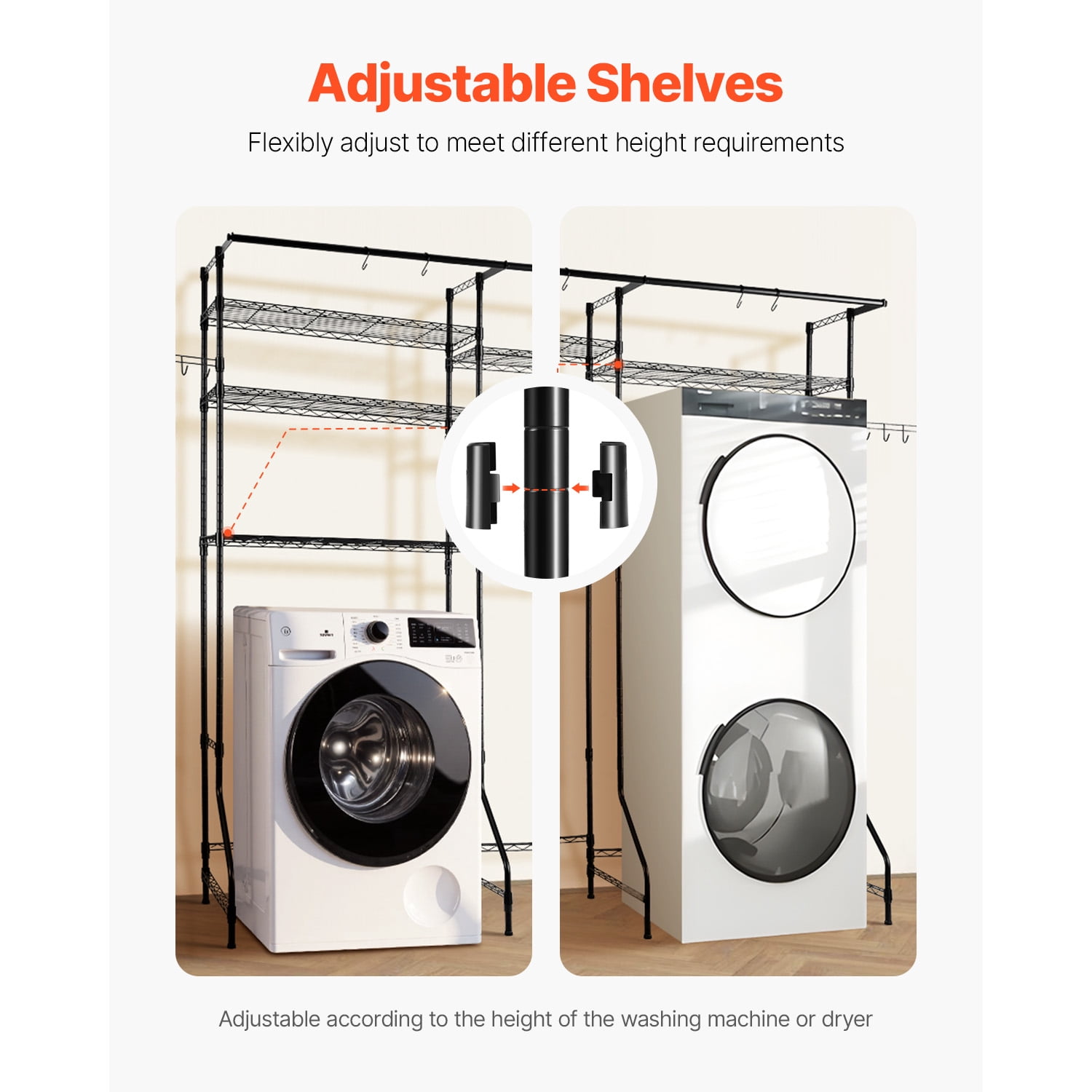 KFFKFF Over Washer and Dryer Storage Rack, 63" Clothes Rack with Adjustable Shelves, 330lb Capacity, Ideal for Laundry Storage & Arrangement, Black